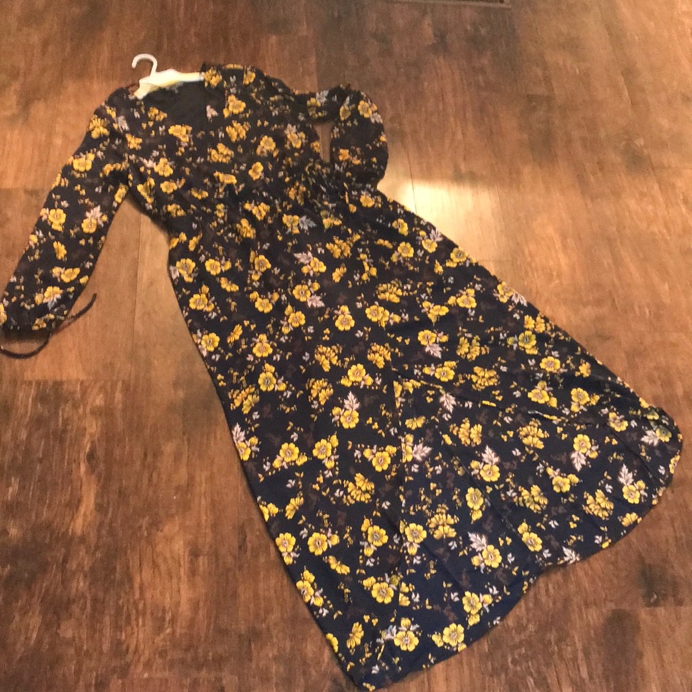Navy/Mustard Floral Split-front maxi